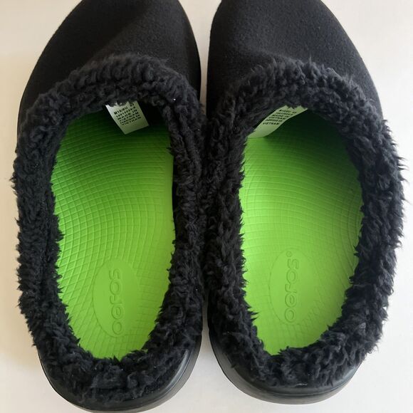 OOFOS OOmg Luxe Clog Men Black Brand New Recovery Faux Fur Slipper Comfort SZ 10 main image 5
